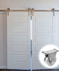 Heavy Duty Sliding Door Rollers With Double Bearings U Groove Track Wheels Stainless Steel Easy Install Triangular Bracket Pulley System For Cabinets And Gates Durable Smooth Operation No Wobble shown installed on white doors