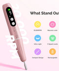 Lightweight Cordless Nail Drill With Handheld UV Lamp Beginner Gel Manicure Kit in macaron pink color, showing digital display and compact design.