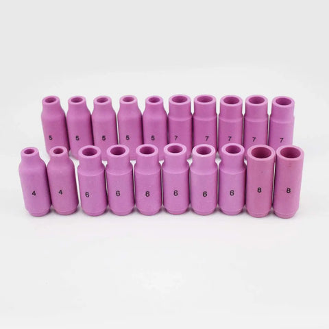 68 Piece TIG Torch Consumables Kit For Welding Torches With 10N Series Alumina Nozzles arranged in rows