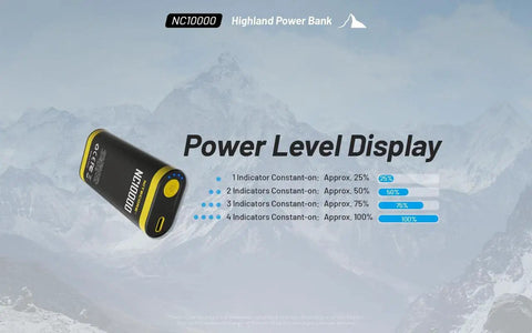 Power level display of Ultralight 10000mAh Power Bank With Built In Flashlight 50 Lumens Dual LED USB C Fast Charge 20W TSA Approved 30 Hour Runtime Compact Travel Ready Emergency Charger For Phones Tablets Cameras