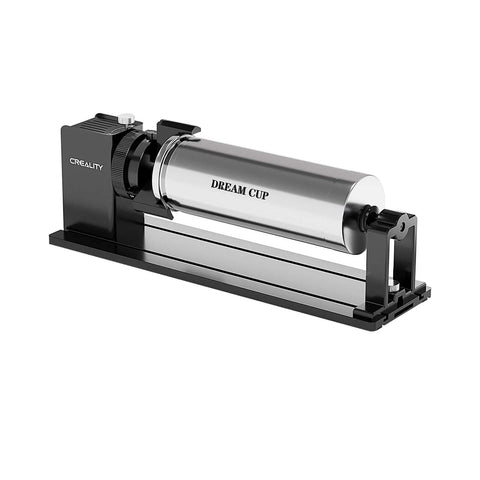 Creality Falcon rotary roller 3-in-1 kit for A1 laser engraver; front view, silver stainless steel drum on black frame.