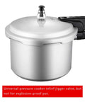 Universal Pressure Cooker Relief Jigger Valve Set on silver pressure cooker with black handle and stainless steel valve