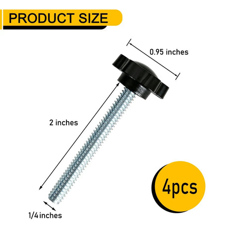 Killer Star Knobs With Galvanized Steel Bolts 1/4-20 Thread, 2-inch long with 0.95-inch grip, 4-piece set for workshop use.