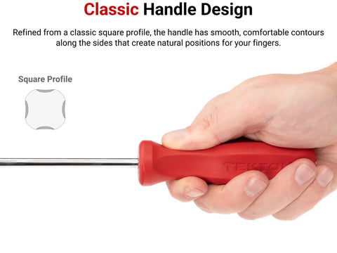 Hand holding Stubby Two Phillips Screwdriver with hard handle, visible square profile, non-slip grip, durable USA-made DSP10102