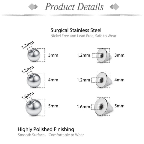 Fake Piercing Jewelry Kit With Replacement Balls And Stickers 159Pcs For Lip Labret Studs Nose Rings Septum And Hoops Includes 50 Replacement Balls 100 Stickers 6 Fake Nose Rings 3 Fake Septum 3 4 5mm, surgical stainless steel