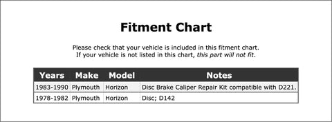 Fitment chart for Front Disc Brake Caliper Pin Kit Fits Plymouth Horizon 80s Models Premium Sliders For Quick Fix And Smooth Steering On Classic Rides