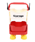 Grab And Go Utility Cart Featuring Detachable Swivel Wheels And Rock Solid Build Ideal For Moving Snacks Gear And Party Supplies Easy Roll Design Makes Hauling Your Stuff A Total Breeze, featuring a sturdy red and white polypropylene design with yellow casters.