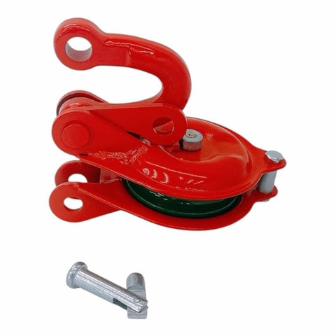 Half-Ton Heavy Duty Single Sheave Yarding Block With Shackle Pulley For Cable And Wire Rope, 1000 Lbs WLL, red finish, 3 inch sheave