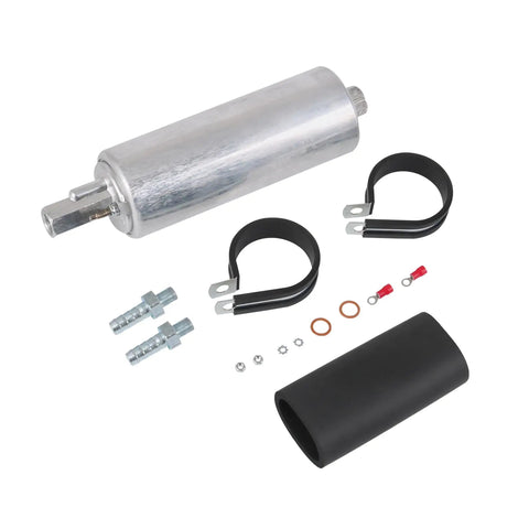 Beefed Up External Inline Fuel Pump Kit With High Flow 255 LPH Performance For 12V Vehicles Universal Fit, includes fittings and clamps