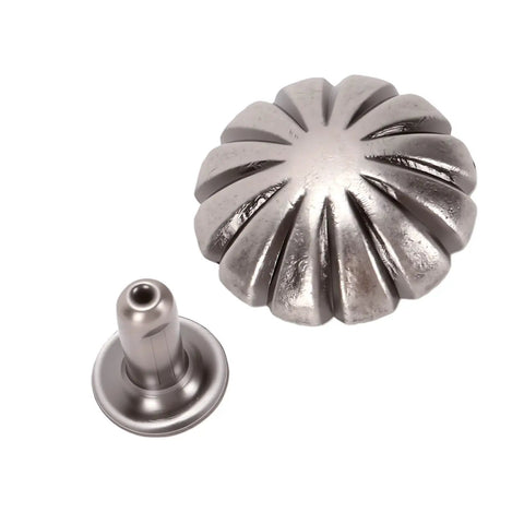 Durable Metal Rivet Stud Kit, 40 Piece Set, 12mm Round Flower Fasteners For Leather Craft And Clothing, Built To Last, Rust Resistant Hardware With Antique Silver Tone, Perfect For Jackets, Bags, Belts, And More. Antique silver 12mm flower rivet stud with base