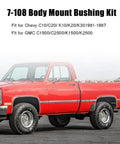 Red Chevy truck for Beefed Up Polyurethane Body Mount Bushing Kit with Metal Ring Direct Fit 1981-1987 C10 K10 trucks.