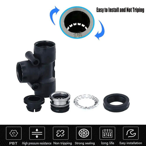 Push To Connect Pneumatic Union Tee Fittings Half Inch Tube OD Quick Connectors 10 Pack disassembled components display