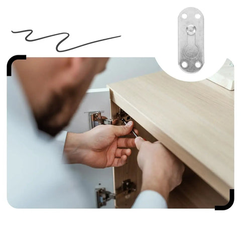 Person installing Top Shelf Heavy Duty Metal Bed Rail Brackets With Concealed Headboard Mounting Hardware Six Piece Kit on furniture.