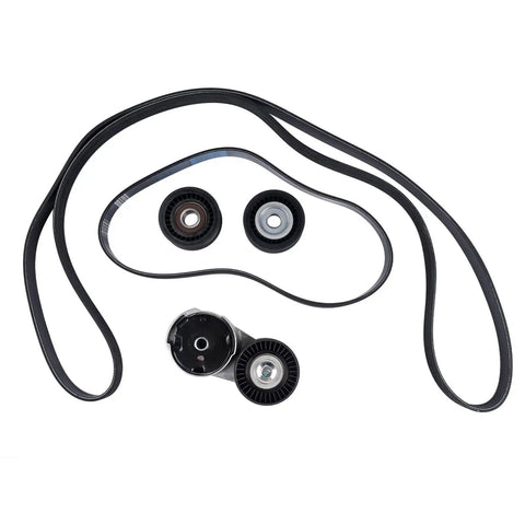 Super Cool Belt Tensioner Idler Pulley Kit For Maserati Ghibli Levante Quattroporte 3.0TT V6 Motor With Direct Bolt On Fit And Easy Plug Play Setup To Keep Your Ride Running Smooth Like A Dream. drive belt kit with two pulleys and tensioner
