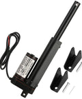 Front view: MYFULLY 12V linear actuator with 4 inch stroke, black body, mounting brackets and screws