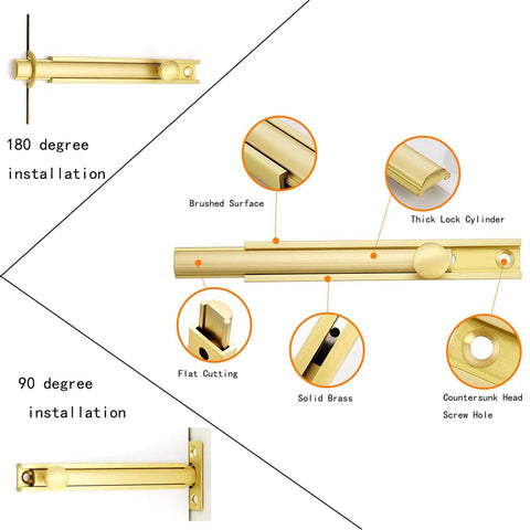Dead Nuts Secure Brushed Gold Solid Brass Surface Bolt Lock With Auto Retracting Tension Spring For Screen Storm Doors And Cabinets Effortless Vertical Or Horizontal Mounting