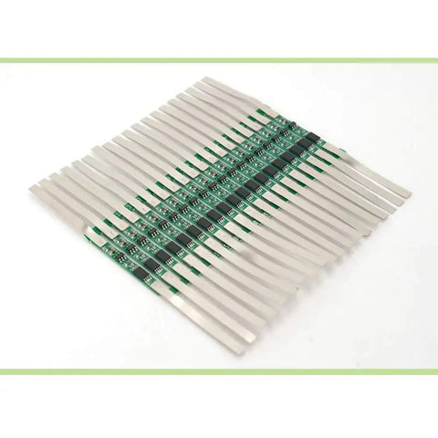 Hella Reliable Ten Pack Of Three Amp BMS Boards For One Series Three Point Seven Volt Lithium Cells, green PCB design.