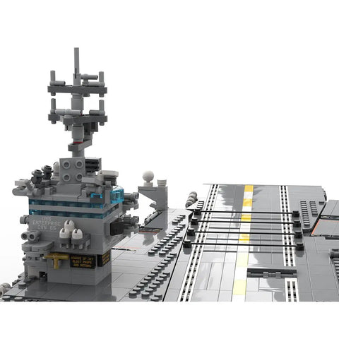 Detailed top view of Top Shelf USS Enterprise CVN 65 Aircraft Carrier Building Blocks Set With 4941 Heavy Duty Bricks showing control tower.