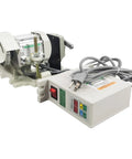 Heavy-Duty Permanent Magnet Brushless Servo Motor 750W 1HP DC Quiet and Smooth for Industrial Sewing Machines and Small Equipment 3000 RPM Max 110V Copper Windings Low Vibration High Stability Mainboard Independent Speed Control shown with power control unit and cables.