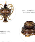 Tiffany Style Table Lamp With Floral Jeweled Design in Resin and Bronze Finish base detail