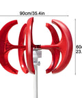 800W Rated Wind Turbine Kit With 1000W Peak Output, 12V 24V Dual Voltage, 5 Blade Lantern Style Generator shown in red