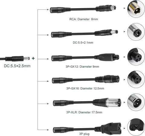 Universal 42V 2A 7-In-1 Charger For 36V Li-Ion Scooters And E-Bikes With Multiple Plug Heads including DC5.5x2.5mm, XLR