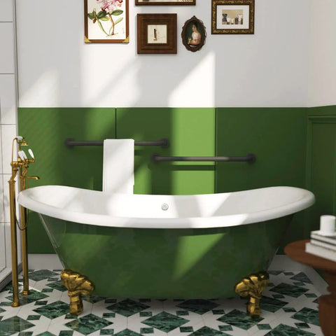 Green bathroom with tub and 2 Pack 24 Inch Anti Slip Shower Grab Bar With Oil Rubbed Black 1.25 Inch Knurled Easy Grip Safety Hand Rail