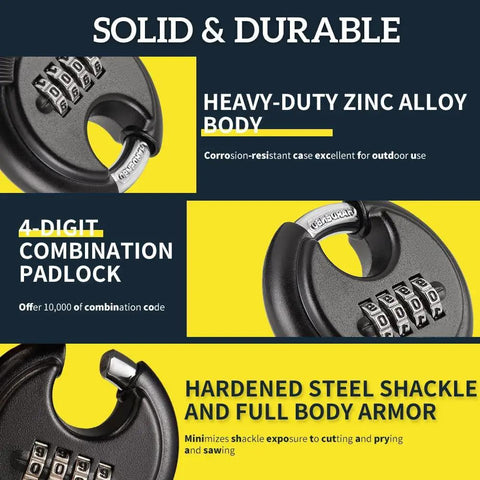 Discus 4 Digit Weatherproof Disc Padlock For Outdoor Storage Units Sheds Gates Garages And Fences With 2 3 Quarter Inch Zinc Alloy