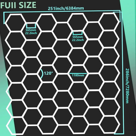 Full size layout of Plug In LED Hexagonal Honeycomb Garage Light Kit With 165 Tubes For DIY Setup Ultra Bright 6500K Daylight