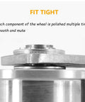 Close-up view of Two Inch Stainless Steel V Groove Gate Roller Wheel With Dual Ball Bearings showing polished tight fit and smooth finish.