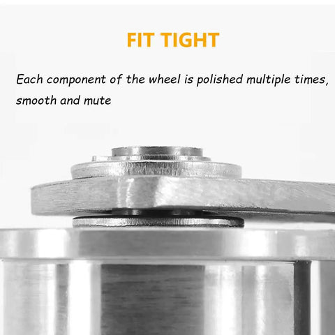 Close-up view of Two Inch Stainless Steel V Groove Gate Roller Wheel With Dual Ball Bearings showing polished tight fit and smooth finish.