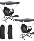 Portable Folding Hammock Camping Chair With Canopy And Footrest showing two chairs and carrying bags for outdoor use