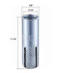 Premium Zinc Plated Drop In Anchors For Solid Concrete 5 16 Inch 18 Thread Knurled steel anchor showing dimensions of 1-1/4 inch.