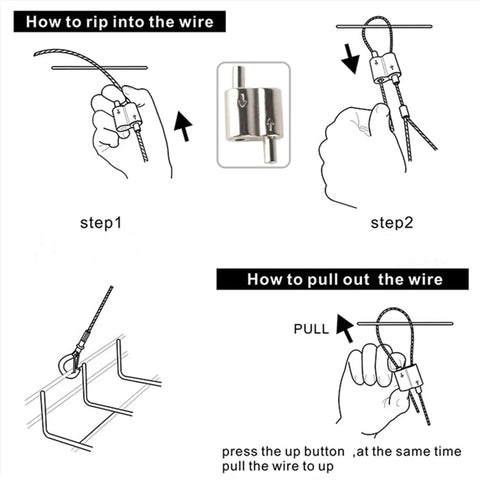 Steps for using No Sweat Setup With This 10 Pack Of Ready To Roll Stainless Steel Wire Rope Clamps Self Locking Cable Clips.