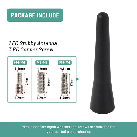 Package includes 2.5 Inch Stubby Car Antenna Mast For Mini Cooper Countryman BMW Z3 Z4 128i VW Polo Golf AM FM Radio