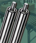 Commercial Stainless Steel Conveyor Rollers Two Pack Spring Loaded Gravity Bearings close-up of smooth slide heavy duty design.