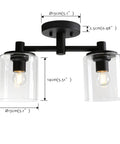 2-Light Industrial Glass Shade Semi Flush Mount Ceiling Fixture with dimensions for Hallways, Kitchens, Lofts, and Bars