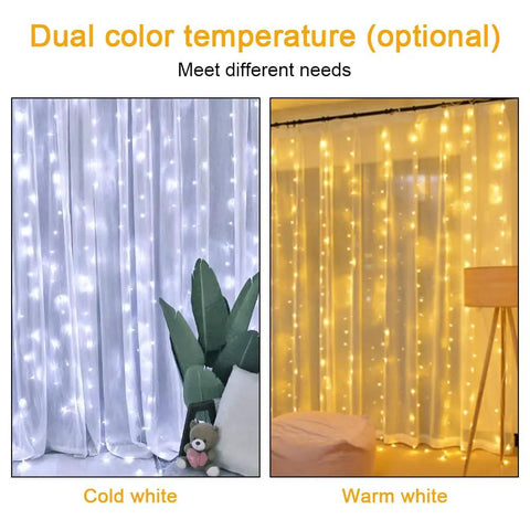 Dual color Fairy Curtain Lights 300 LED White Window Curtain String Lights, 9.8 x 9.8 Ft Waterproof And Indoor Outdoor Decor