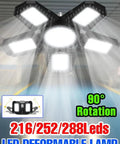 Mega Bright 19800LM LED Garage Light With Five Plus One Adjustable Panels For E26 E27 Bases 6000K Daylight 100 To 277V Deformable Ceiling Light for large areas