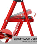 Lightweight 3 Step Folding Ladder With Non Slip Wide Pedals And Handy Handle Beefy Heavy Duty Steel Build Red Finish 333 Lb Capacity