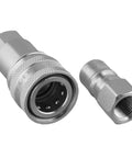 Top Tier Heavy Duty Hydraulic Quick Connect Coupler M16x1.5 Female Thread Fitting Carbon Steel High Pressure Auto Lock Seal Slick Push Mechanism No Leak Boss For Rigged Up Jobsite Equipment And Tool Accessories Made To Last Durability shown with male fitting