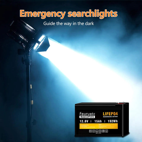 12V 15Ah LiFePO4 Deep Cycle Battery For Fish Finders Scooters Security Systems Solar UPS All Around Power next to searchlight