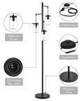 Industrial Floor Lamp With Mason Jar Base And Hanging Glass Shades In A Dope Modern Tree Design Five Foot Tall Reading Light