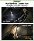 Hands-free operation with 1300 Lumen Rechargeable EDC Flashlight With UV Light Green Beam Side Flood Light for car repair and camping.