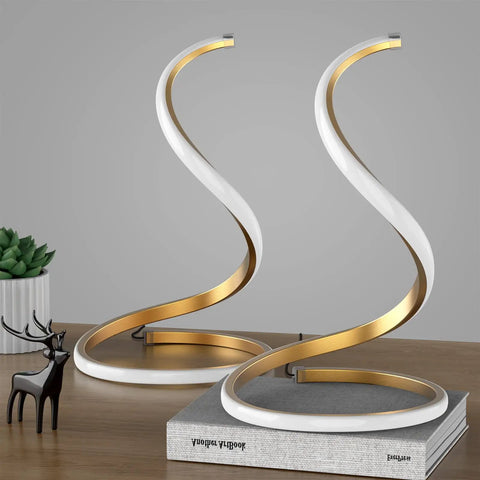 LED Table Lamps Set of 2 in Gold Brushed Finish, Touch Control Bedside Nightstand Lamps With Stepless Dimming, S Curve Design