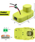 Ryobi 18V Battery Adapter With 12 AWG Wire, Power Converter Kit dimensions and components for DIY RC applications, top and bottom view