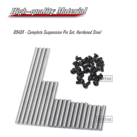 Heavy Duty RC 8940X Suspension Pin Set Upgrade In Hardened Steel Complete Kit with visible steel pins and screws.