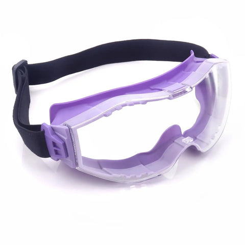 Over Glasses Safety Goggles With Anti Fog Lenses ANSI Z87.1 Protective Eyewear with adjustable black strap and lavender tint