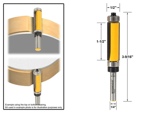 Pattern Bit Flush Trim Router Bit With Top And Bottom Bearing One And A Half Inch Cutting Length And One Quarter Inch Shank