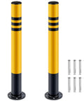 Rock Solid Galvanized Steel Parking Bollards With Concrete Anchors 29.5 X 3 Inch Heavy Duty Safety Posts, yellow with black stripes, bolts included.